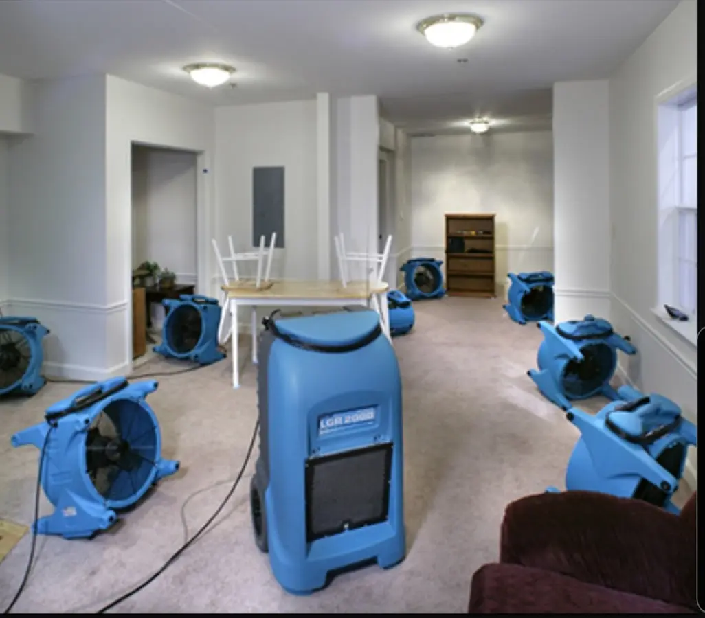 Air movers and dehumidifier setup for Water Extraction & Removal in Norwalk